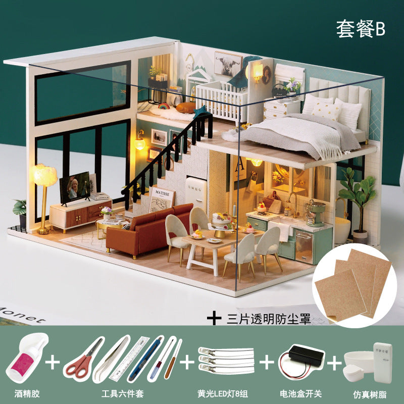 Wholesale fun DIY cabin model wooden hand-assembled toy villa house